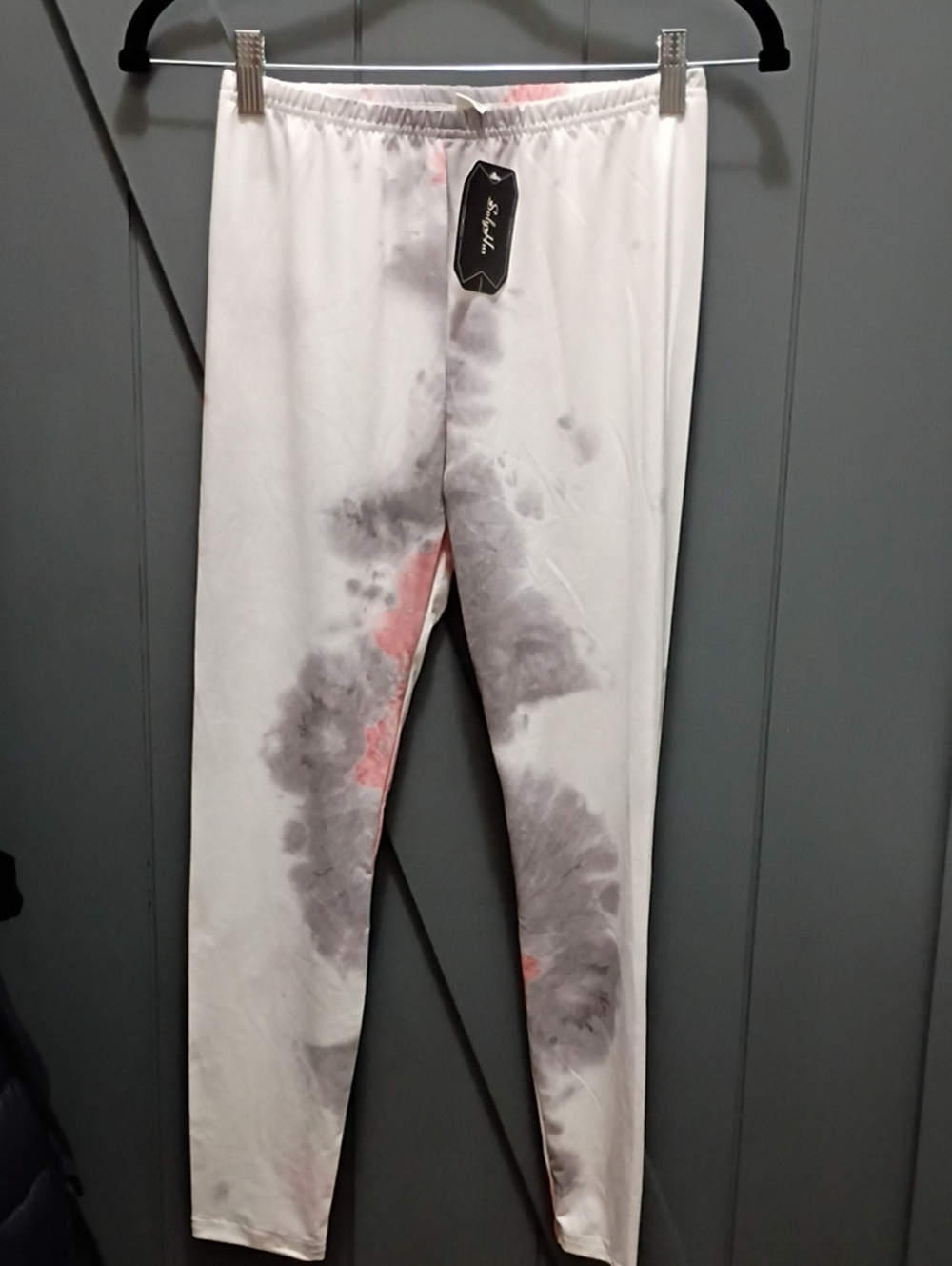 Kids Tie-Dye Leggings — White with Gray & Pink